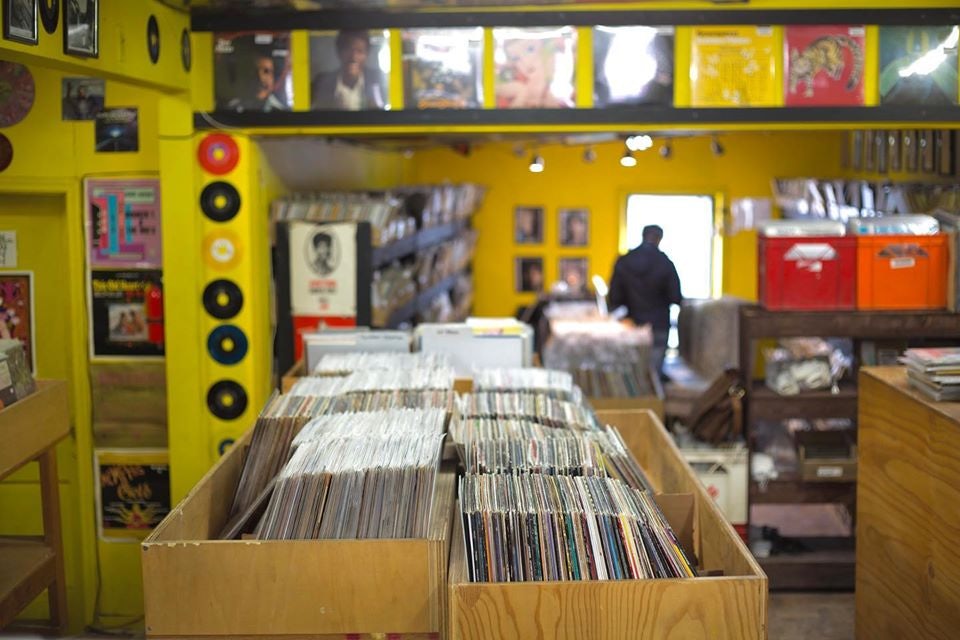 vinyls at display at Kops Records store