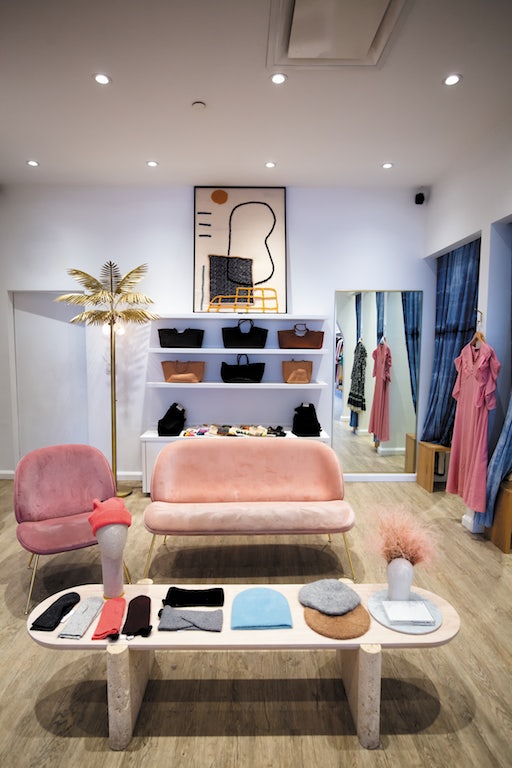 pinkish interior of Narhwhal boutique