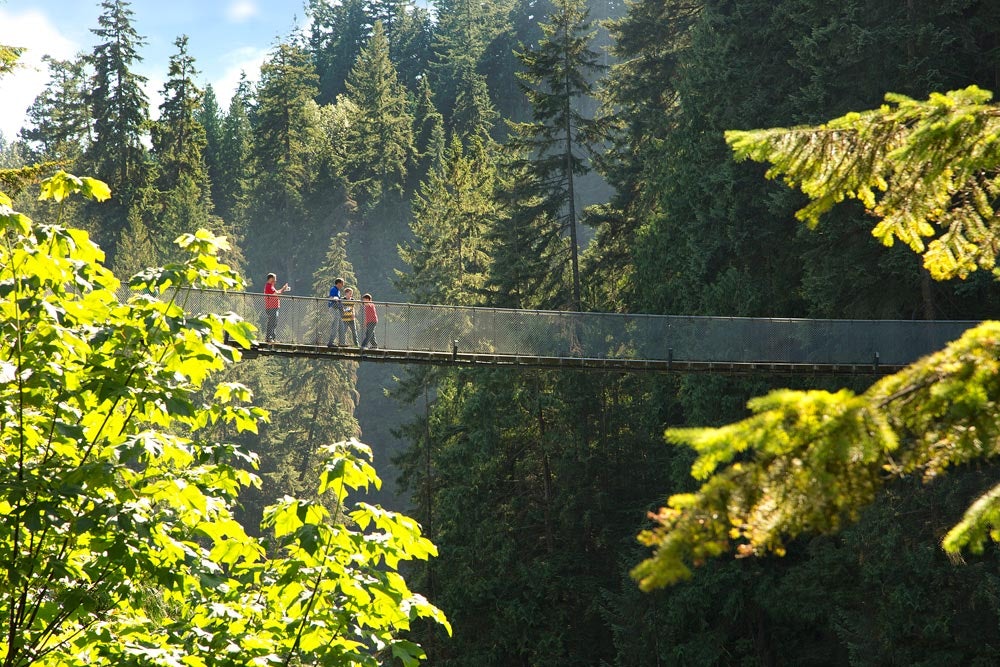 people walking over the Capilano Suspension bridge