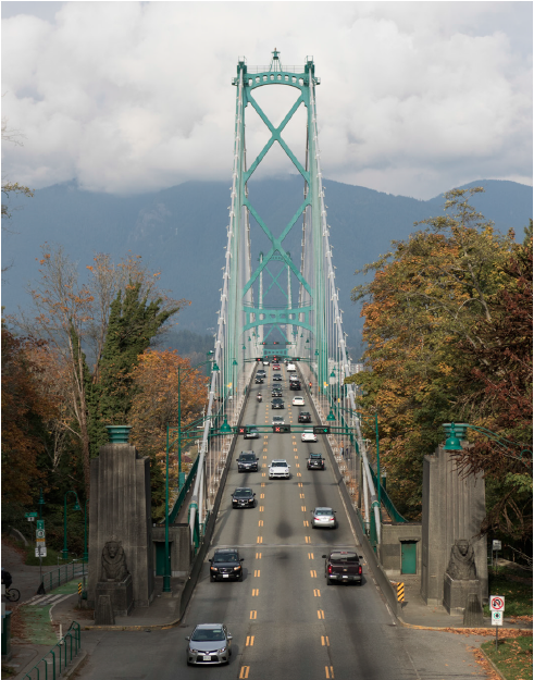 cars driving over the Lions Gate Bridge Vancouver