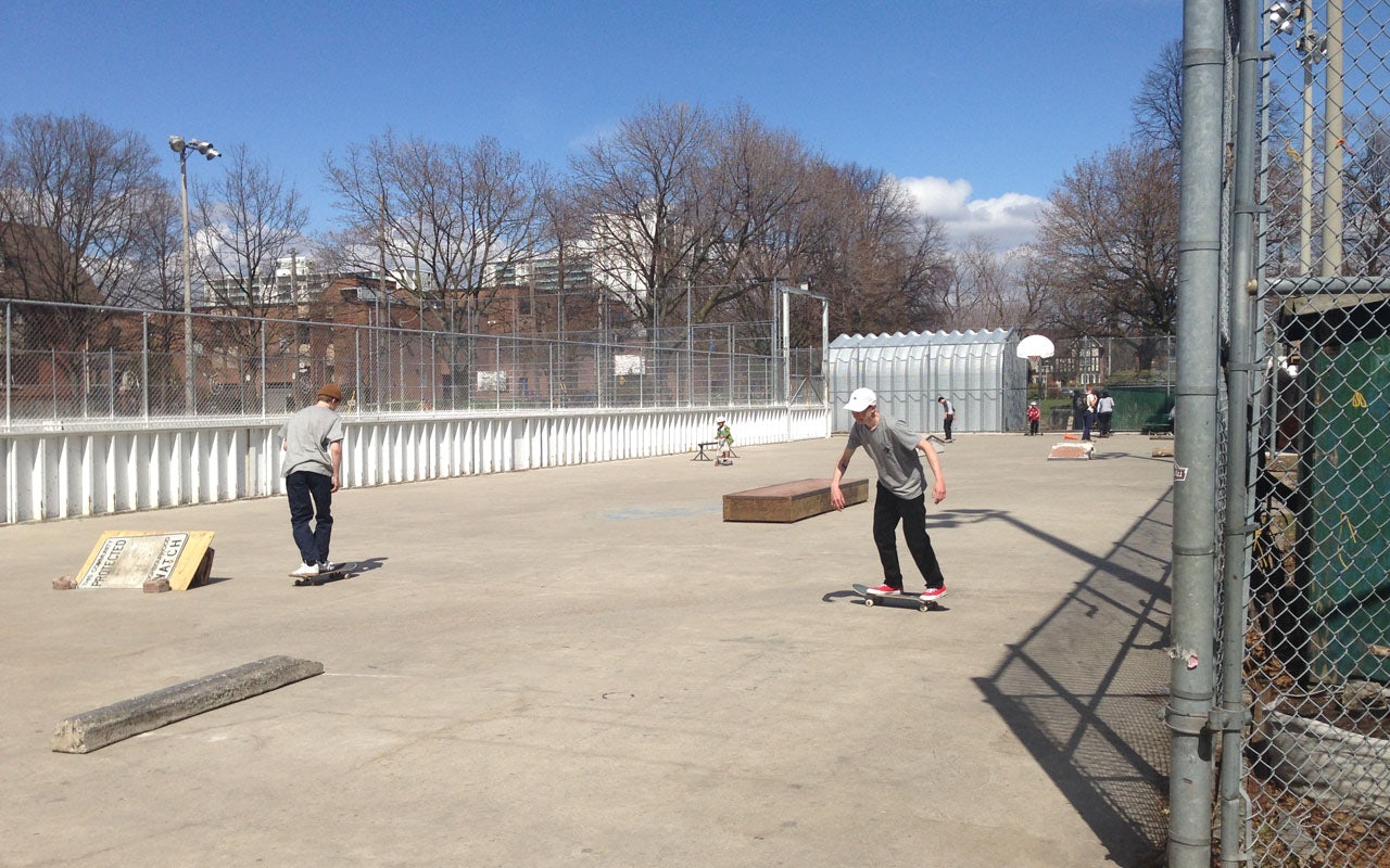 kids skating at Dufferin Grove Park