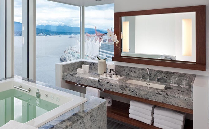 bathroom view at the Fairmont Pacific Rim hotel