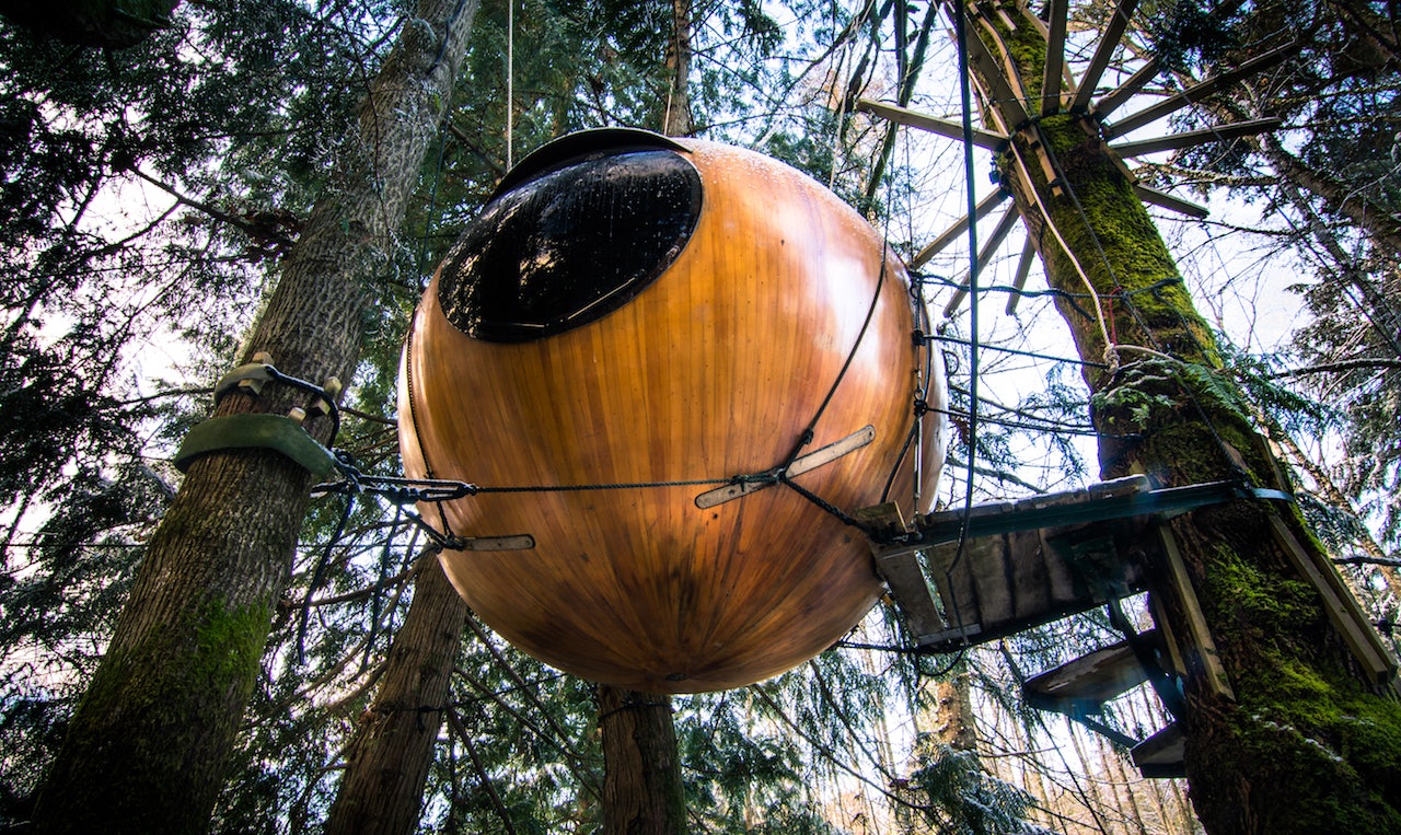 a glamping pod at the Free Spirit Spheres Vancouver