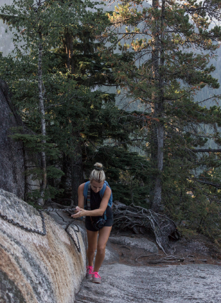 a woman hiking on the Chief Stawamus trail