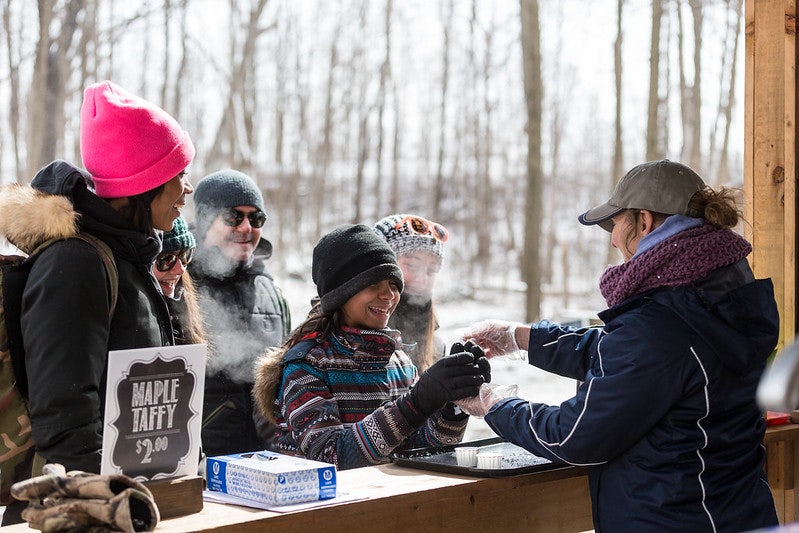 kids at the annual maple syrup festival at Purple Woods