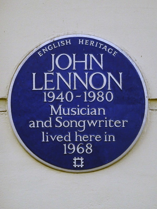 plaque in memory of John Lennon at 34 Montagu Square