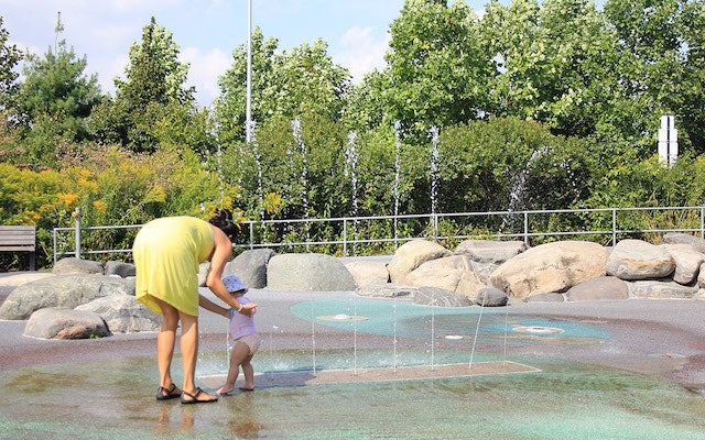 water fountains at Corktown Common park