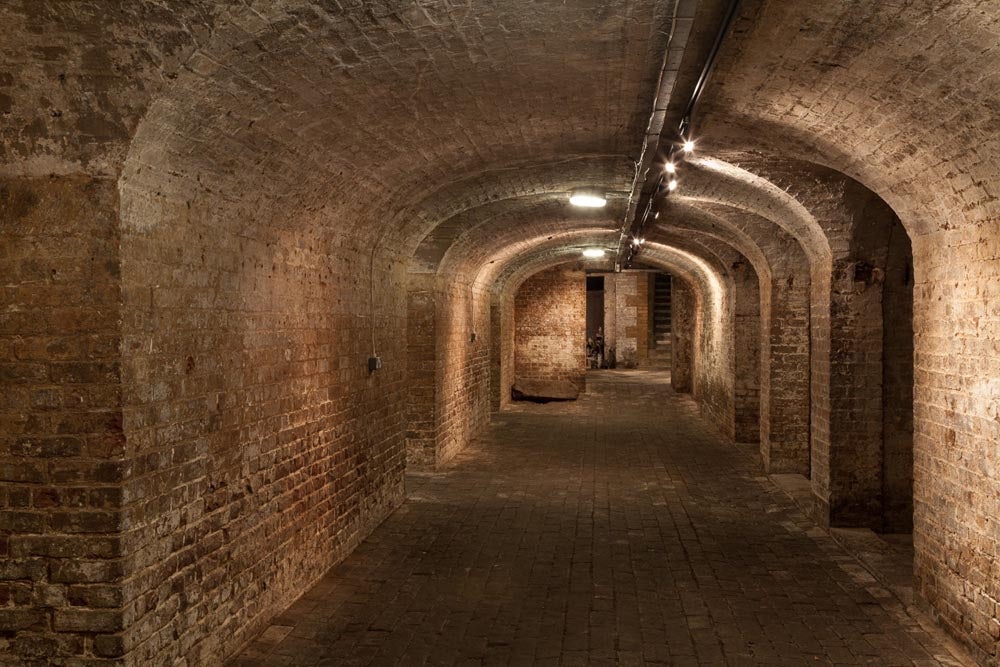 underground hallways at the Crypt Gallery London