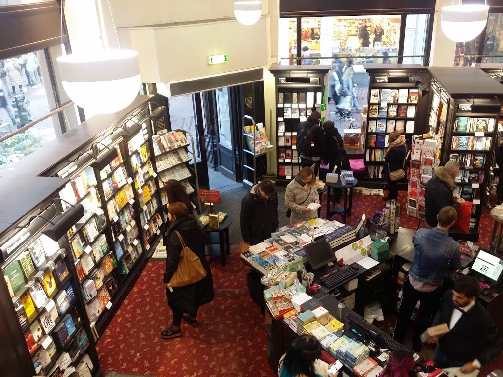 people shopping books at Waterstones Amsterdam