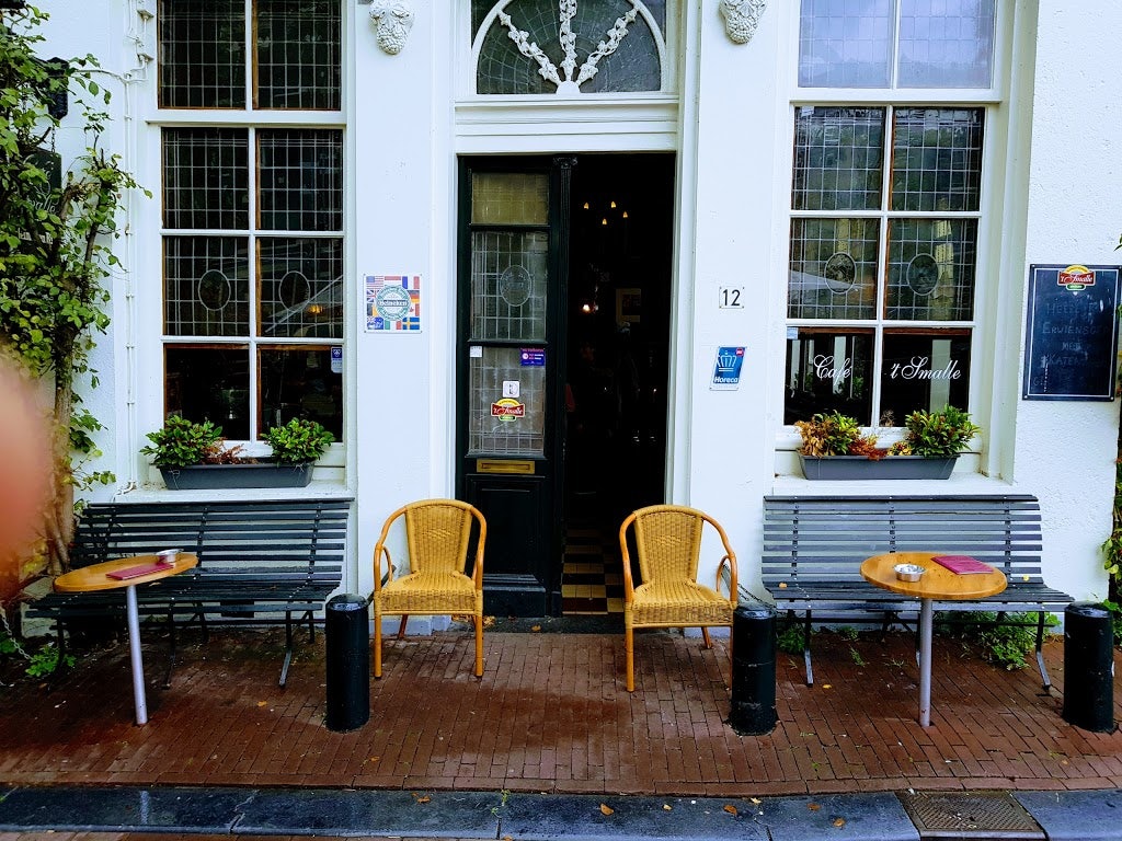 facade and tables outside of Cafe t Smalle in Amsterdam