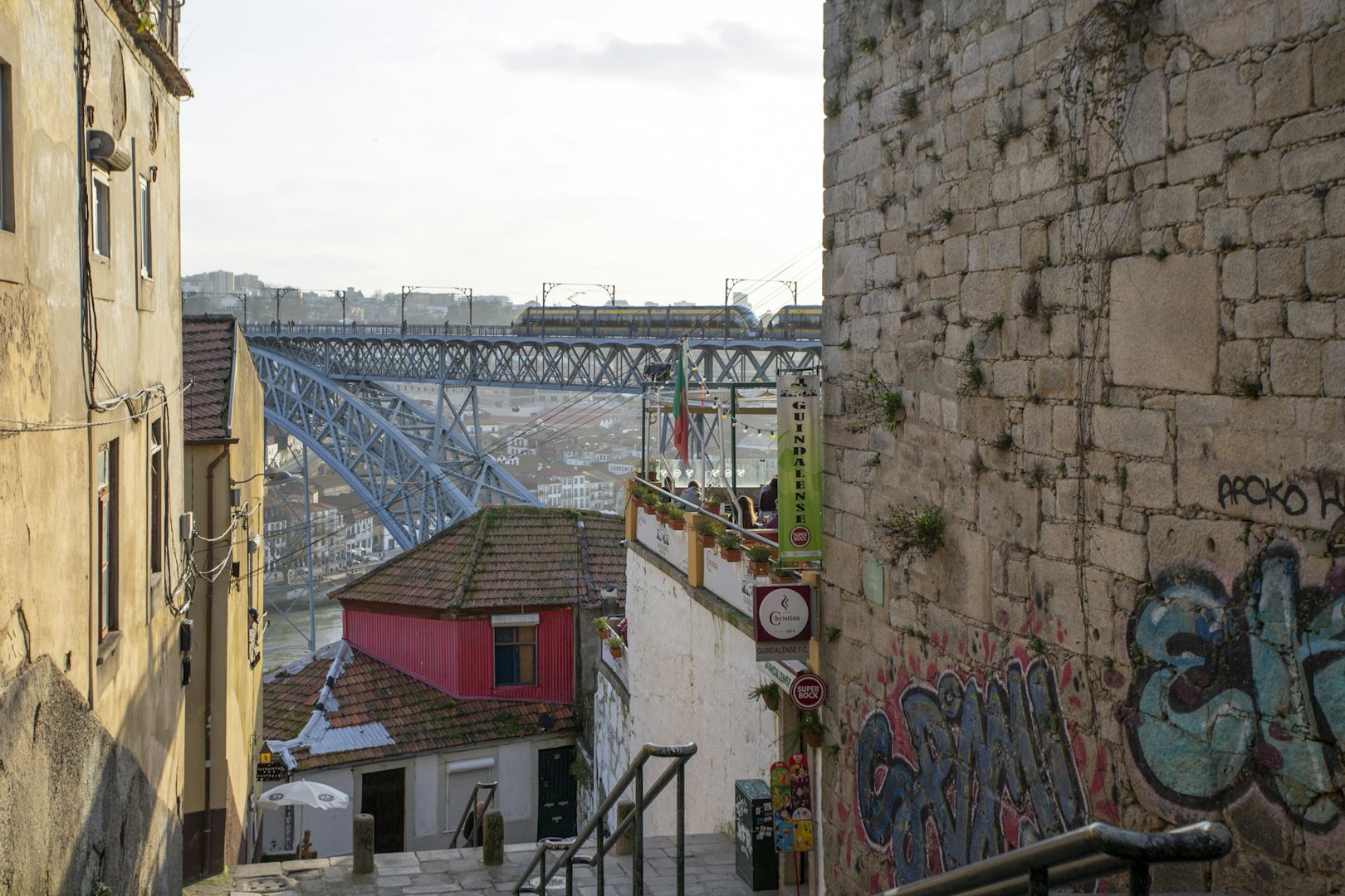 view from the rooftop of Guindalense F.C. bar over Porto and the bridge