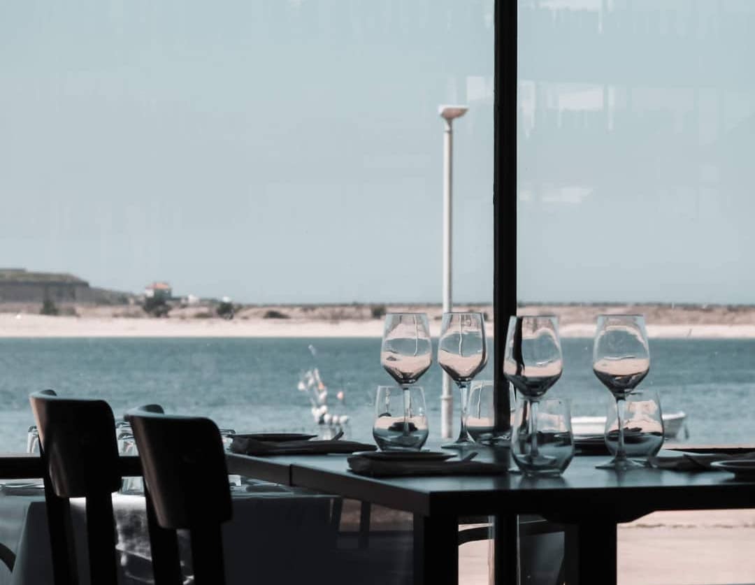 view at the ocean from a table at Bocca restaurant in Porto 