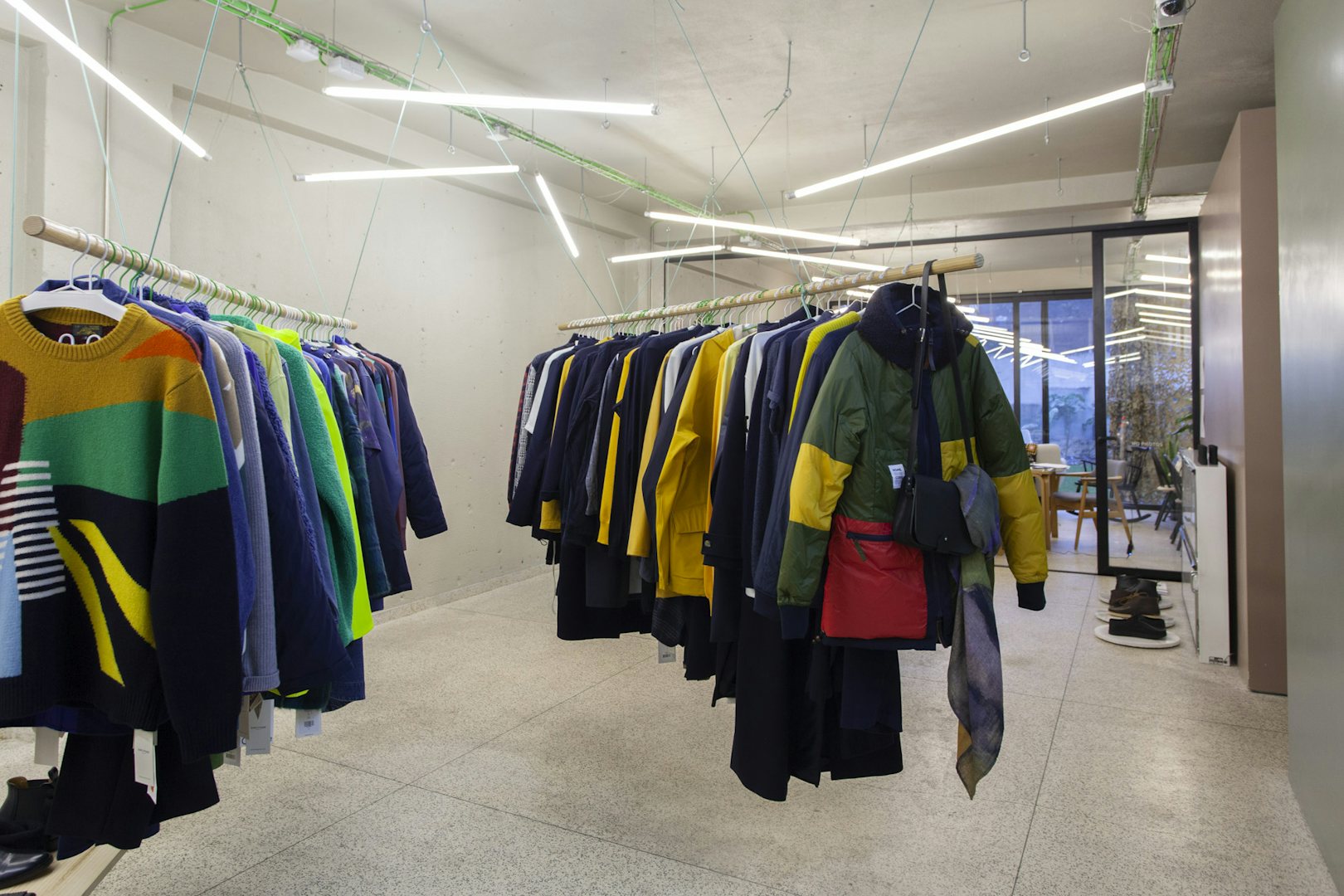 hip clothes hanging in Early Made store in Porto