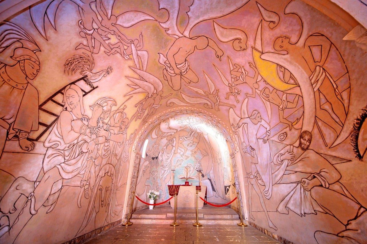 beautifully painted interior of the Chapelle de Saint-Pierre des Pêcheurs by artist Jean Cocteau