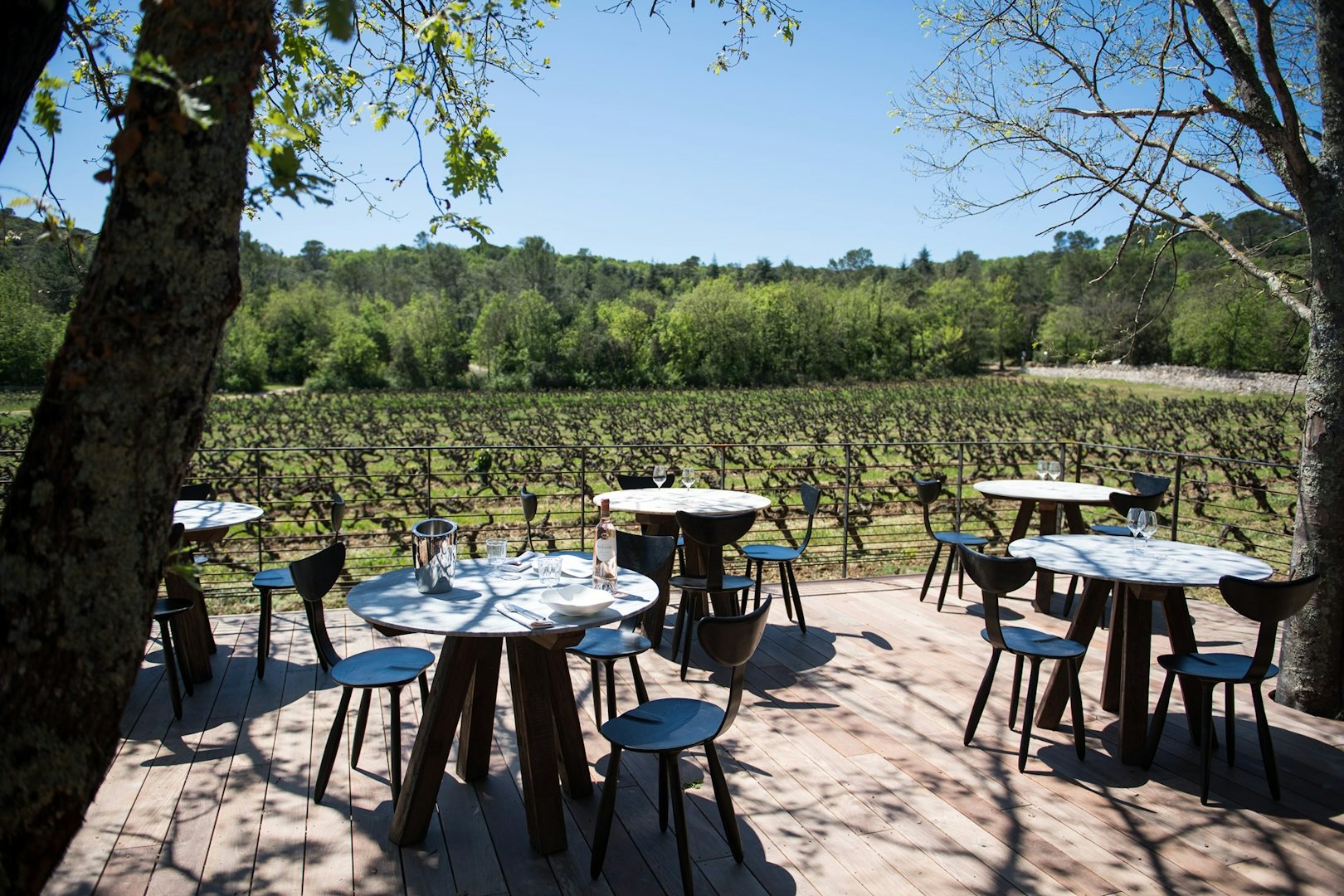 sunny terrace in front of the wineyard at Peyrassol