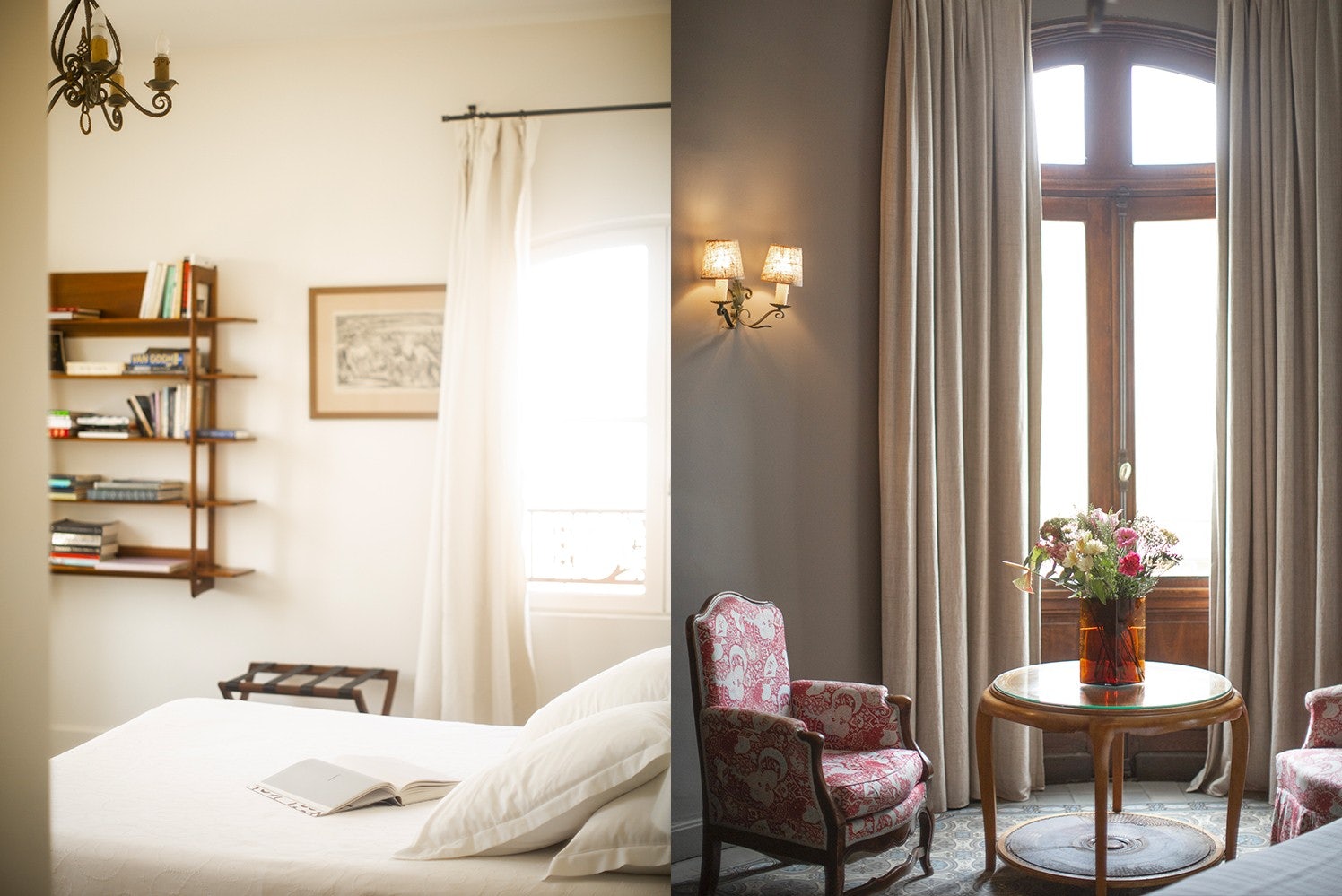 interior of bedroom and seating area of a suite at the Nord Pinus hotel in Arles