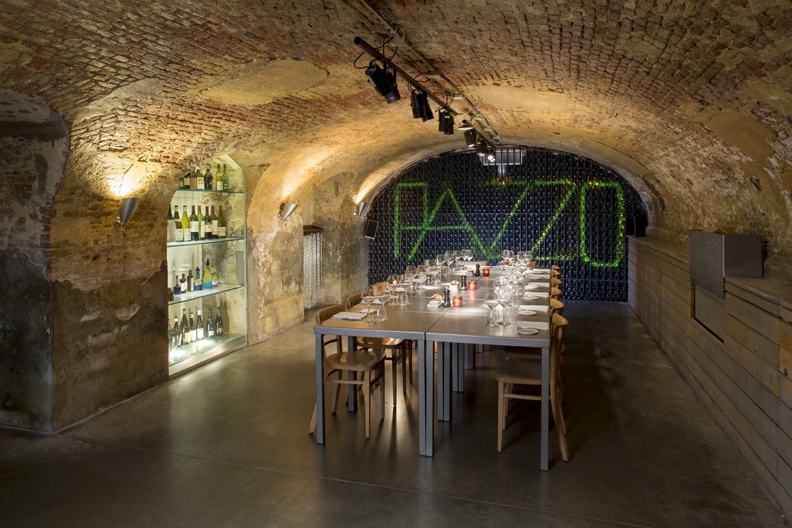 interior of Pazzo restaurant and a nicely set table