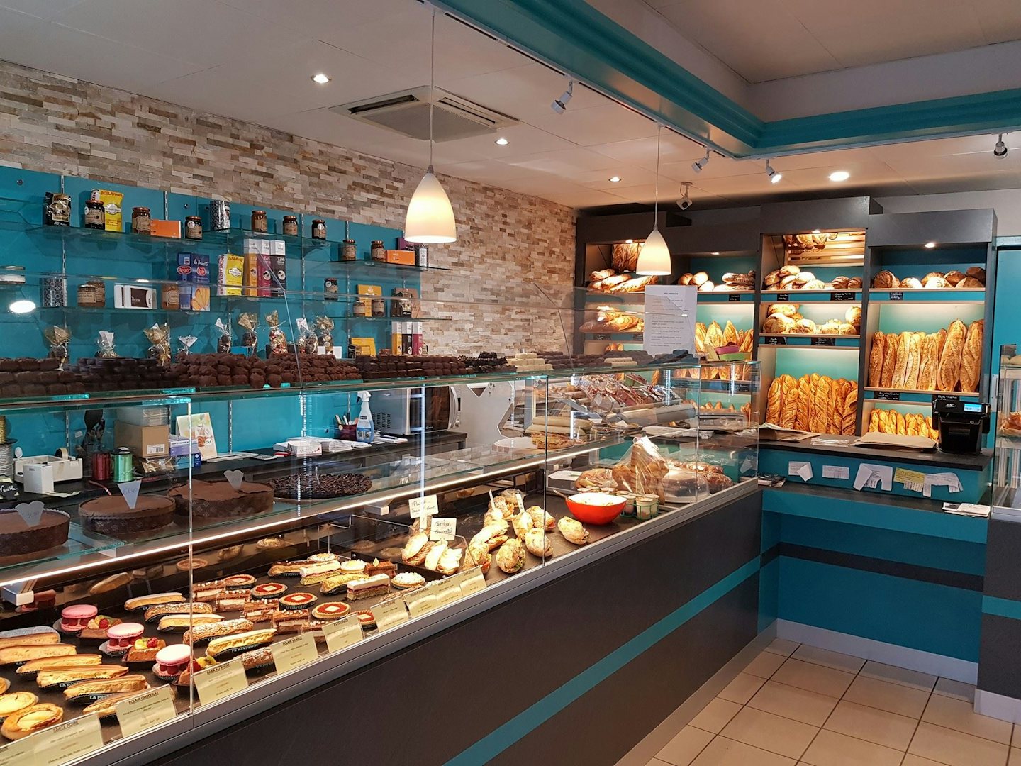 store interior and bakery display at La Panetière