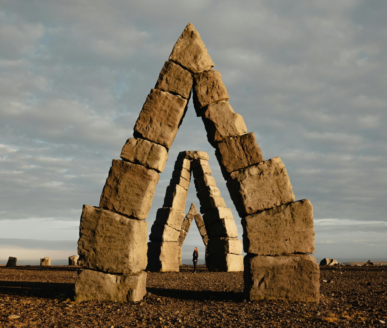 stone sculptured arches at Arctic Henge in Iceland