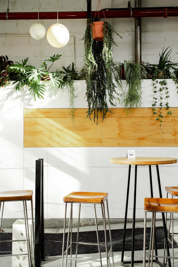 bright and modern interior of coffee bar SEY in Brooklyn