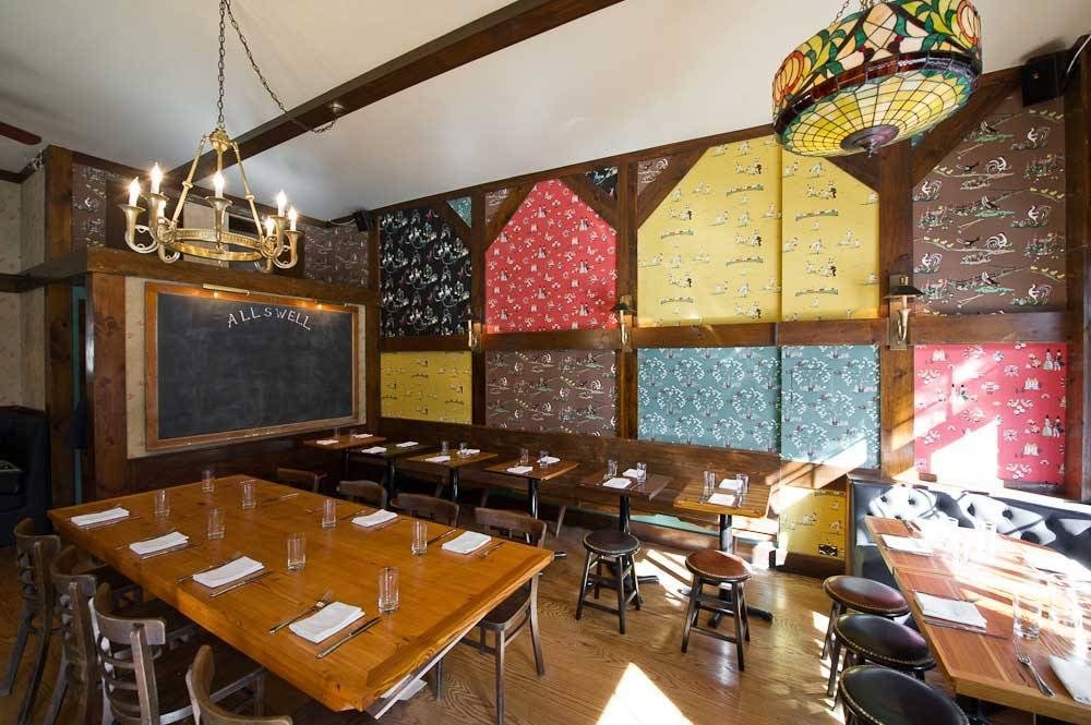 colourful restaurant interior of Allswell in Brooklyn