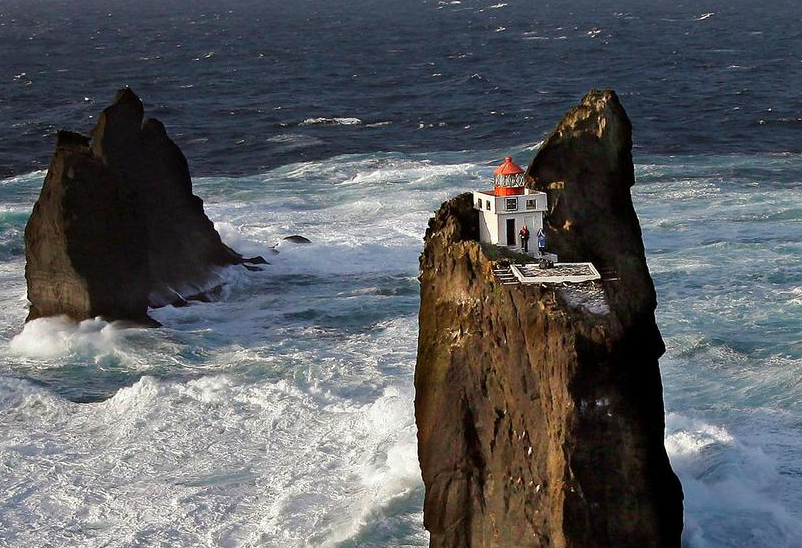 aerial view of the Þrídrangaviti Lighthouse