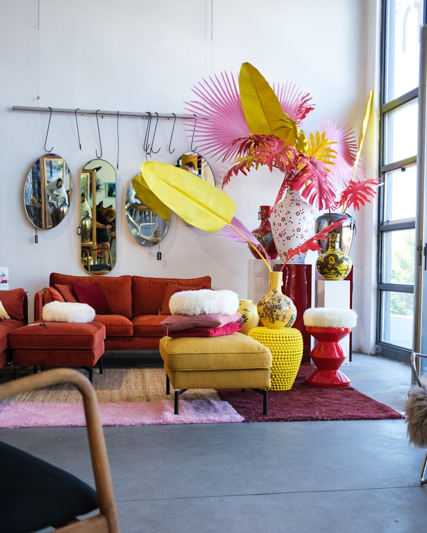 An brightly coloured interior with lots of pots at Pol's Potten shop