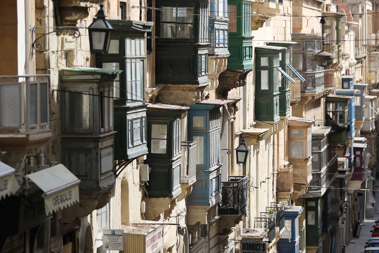 wooden balconies in Valletta Malta