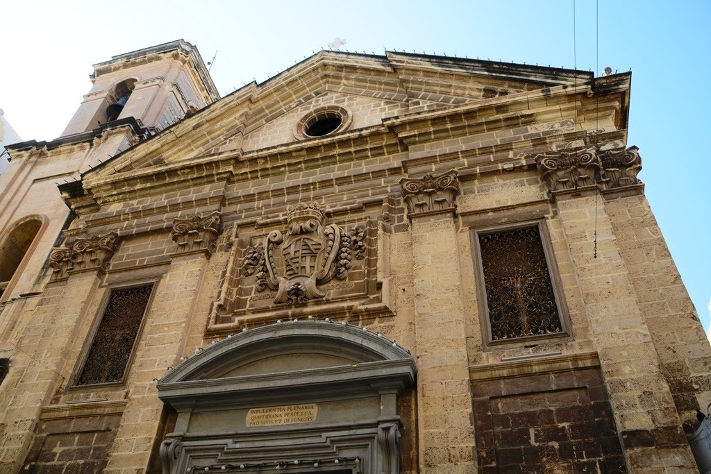 the entrance of the St Assissi Church in Valletta