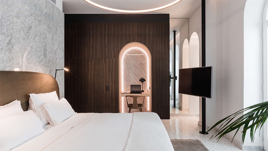 Modern design and luxurious interior of a room at Rosselli Hotel in Valletta