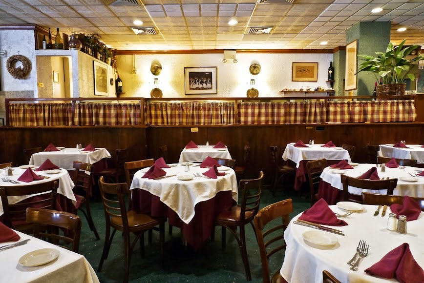 old-fashioned interior of Pietro's restaurant NYC