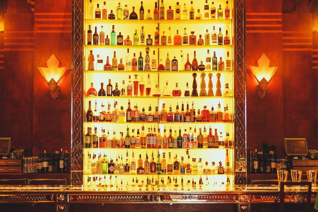 stylish bar interior of the Redwood Room at Clift Hotel