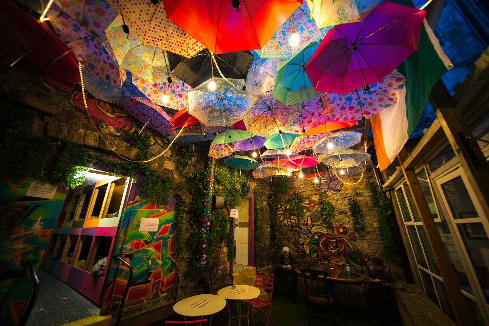 colourful inner court at the Abby Court Hostel in Dublin