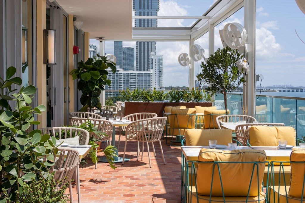 terrace and water view from Klaw Miami restaurant 