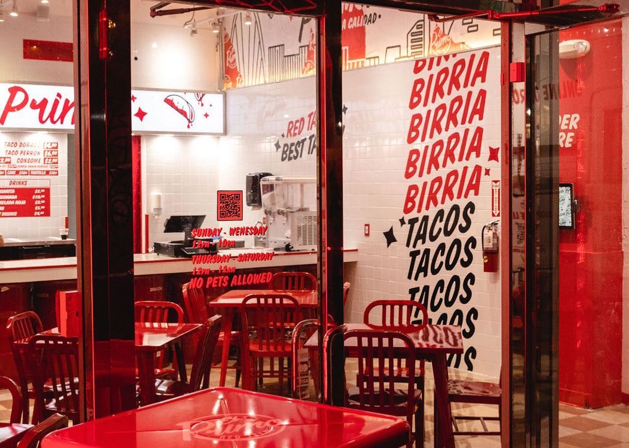 bright red-coloured interior of Primo Red Tacos Miami