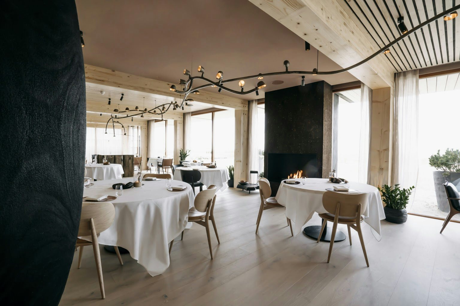 soft tones in the restaurant interior of Pure C in Cadzand