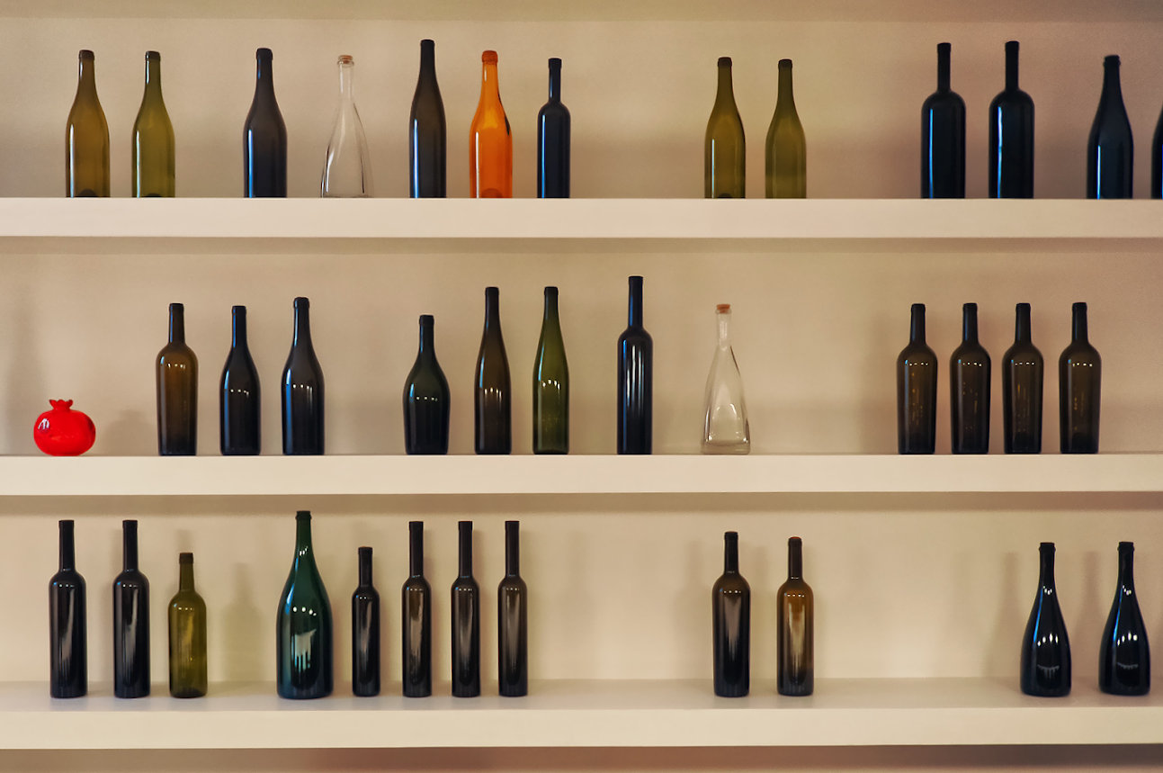 wine bottles displayed at VinoRoma