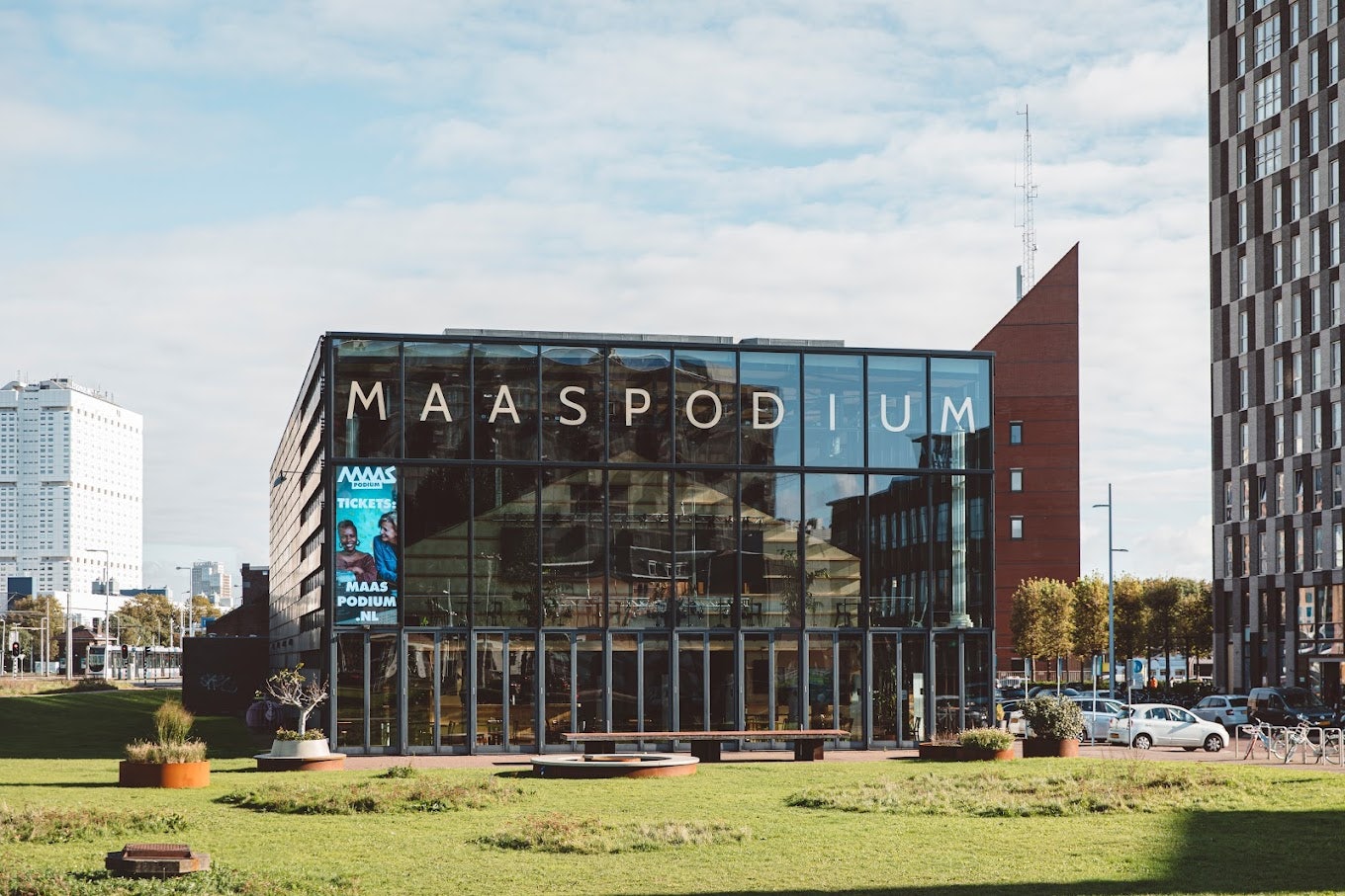 exterior of the Rotterdam Maaspodium on a sunny day 