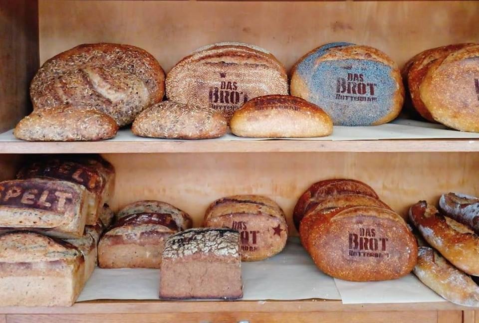 bread displayed and stamped with Das Brot logo in Rotterdam