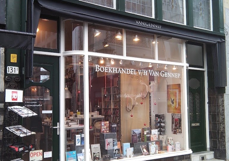 window with books displayed at Boekhandel V/H Van Gennep