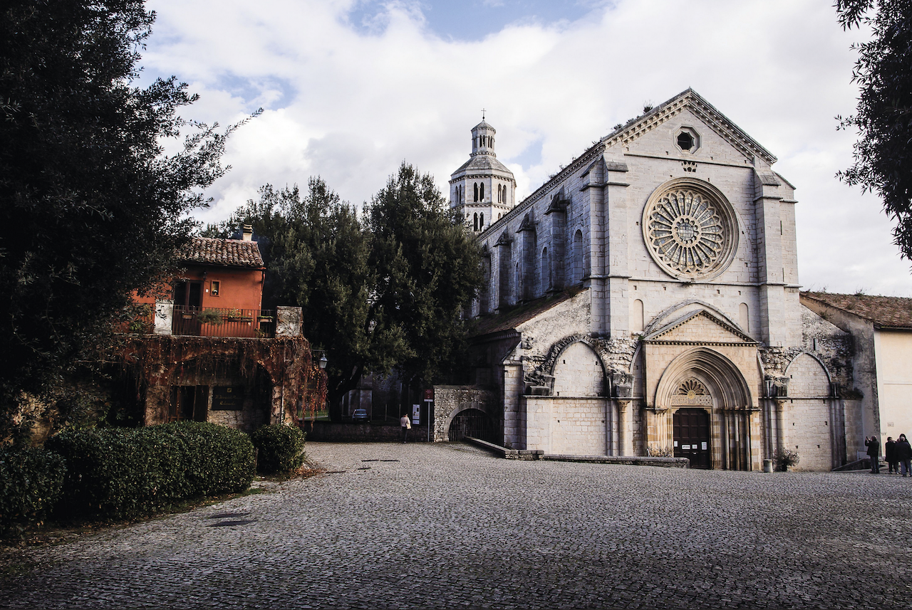 impressive facade of the Fossanova abbey in the outskirts of Rome