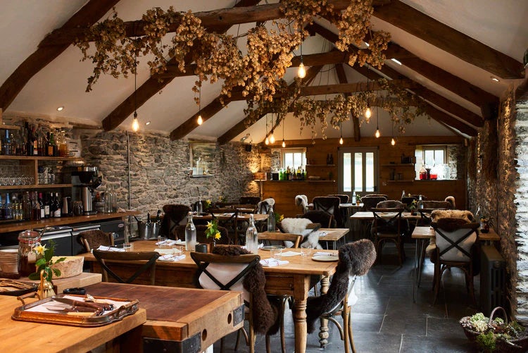 Interior of the restaurant at Coombeshead Farm