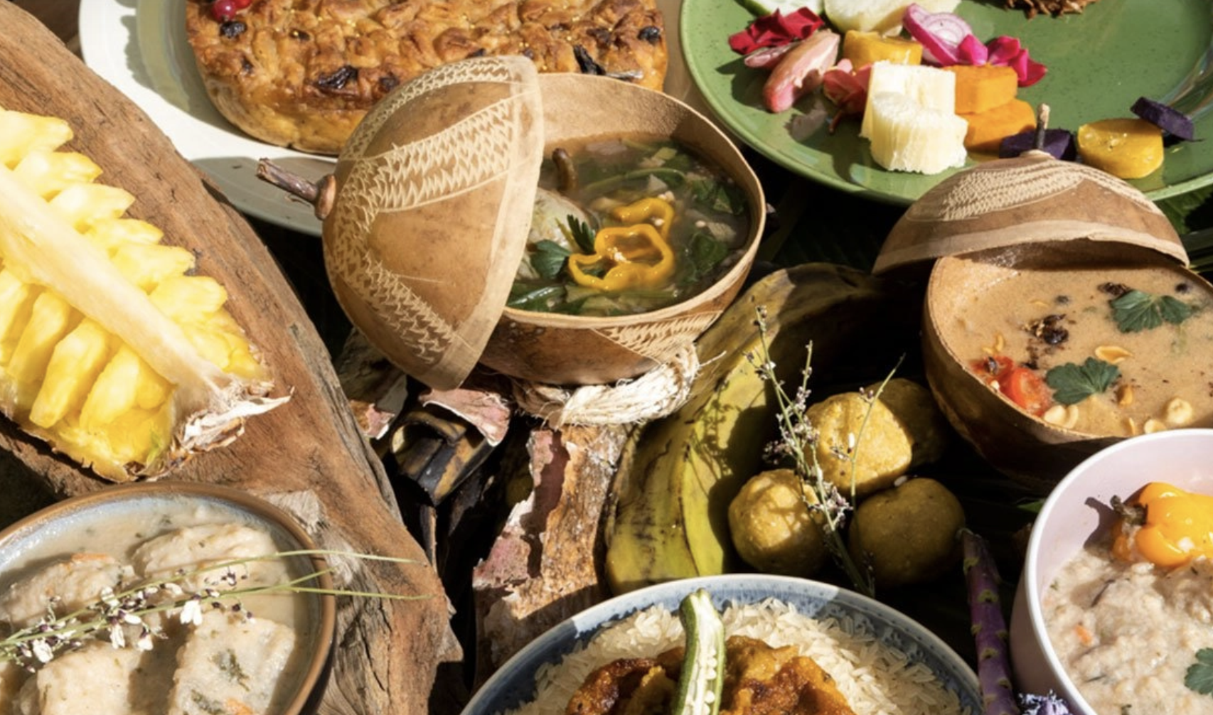 A table full of vegetarian Surinamese food at The Old Soul