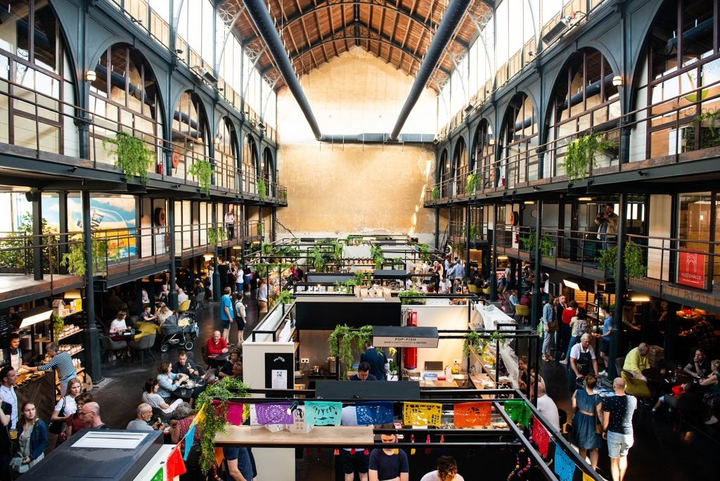 different food stall at the Vleeshalle in Mechelen