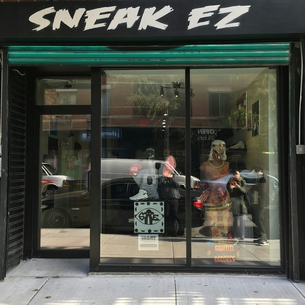 shop window of Sneak Ez streetwear shop