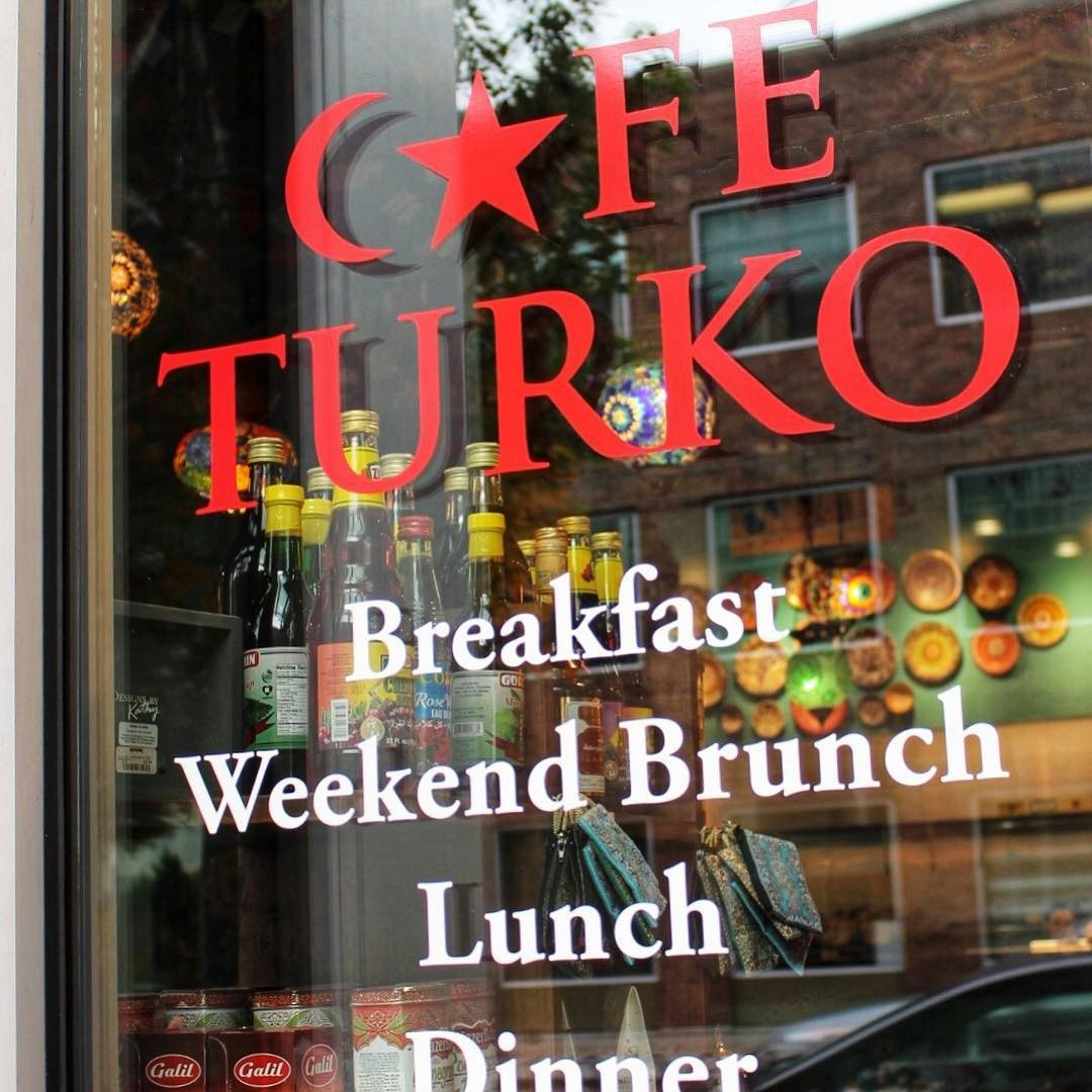 Window signage at Cafe Turko