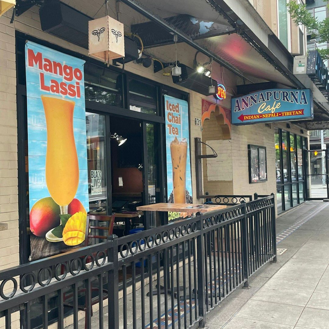 Exterior and patio of Annapurna Cafe Seattle