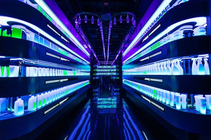 neon-lit room at the Museum of Science and Industry