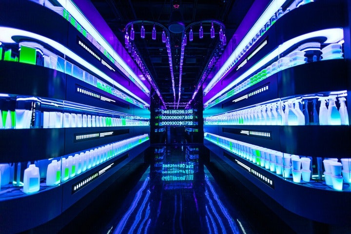 neon-lit room at the Museum of Science and Industry