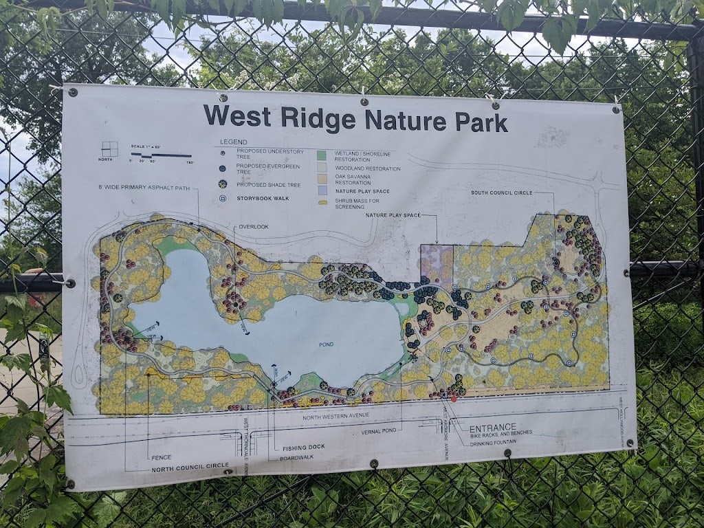 a groundplan at the entrance of the West Ridge Nature Park